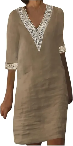 Women's Casual Summer Dresses Ruffle Sleeve V-Neck A-Line Party Dress Solid Color Spring Midi Sundress S-3XL