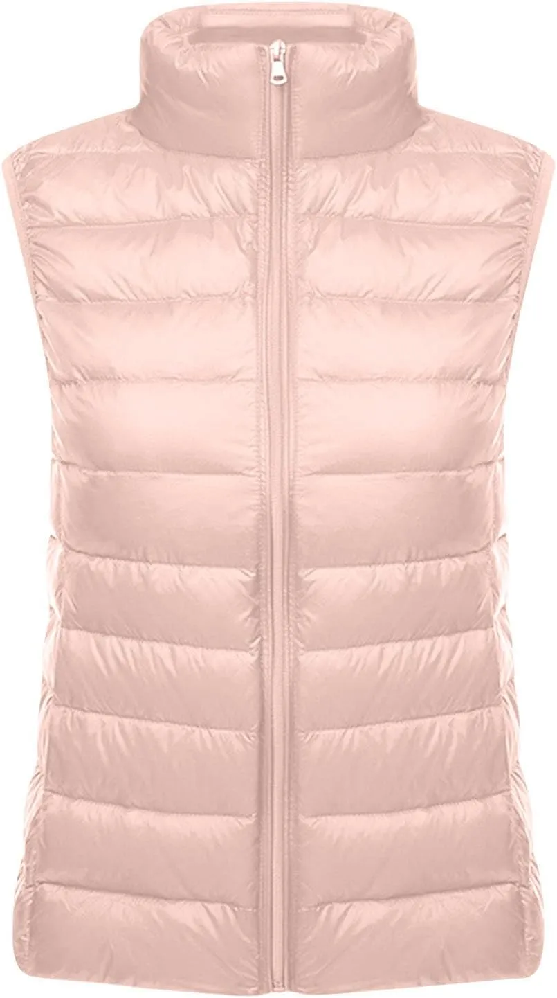 Womens Down Vest Lightweight Warm Puffer Vest Zip Up Sleeveless Solid Color Slim Fit Thermal Quilted Vest Jackets
