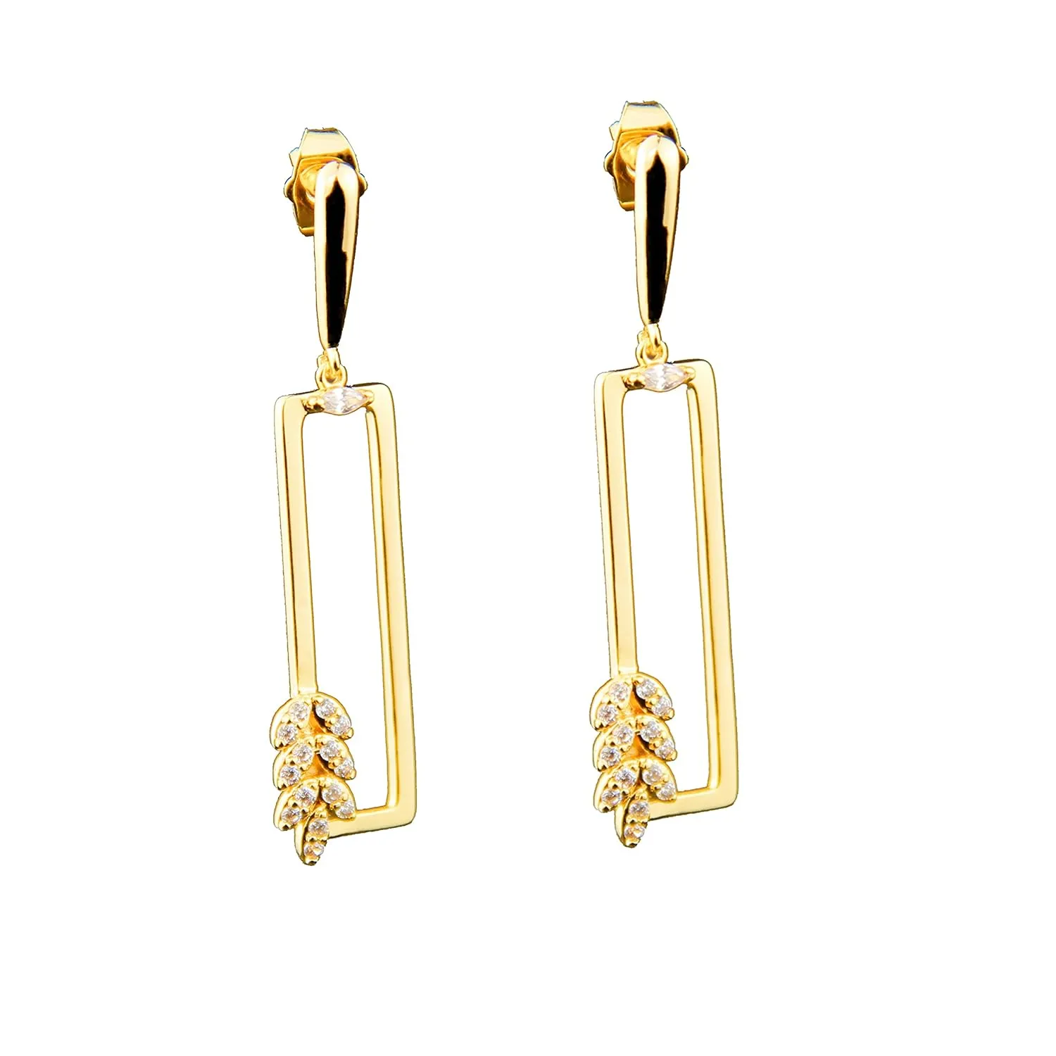 Women's Earrings A pair of 14K gold earrings rectangular petal design handmade earrings Gold Bar Earrings for Women's Gift Earrings for Birthday, Mother's Day for Mom, Girlfriend