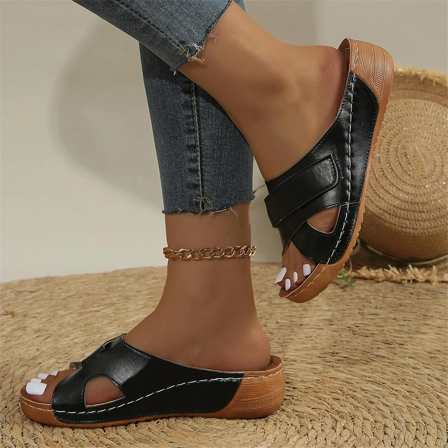 Womens Fashion Orthotic Slides Ladies Lightweight Stylish Design with Ultra-Plush Comfort Plantar Fasciitis Arch Support Slip On Thick Cushion Slippers Sandals