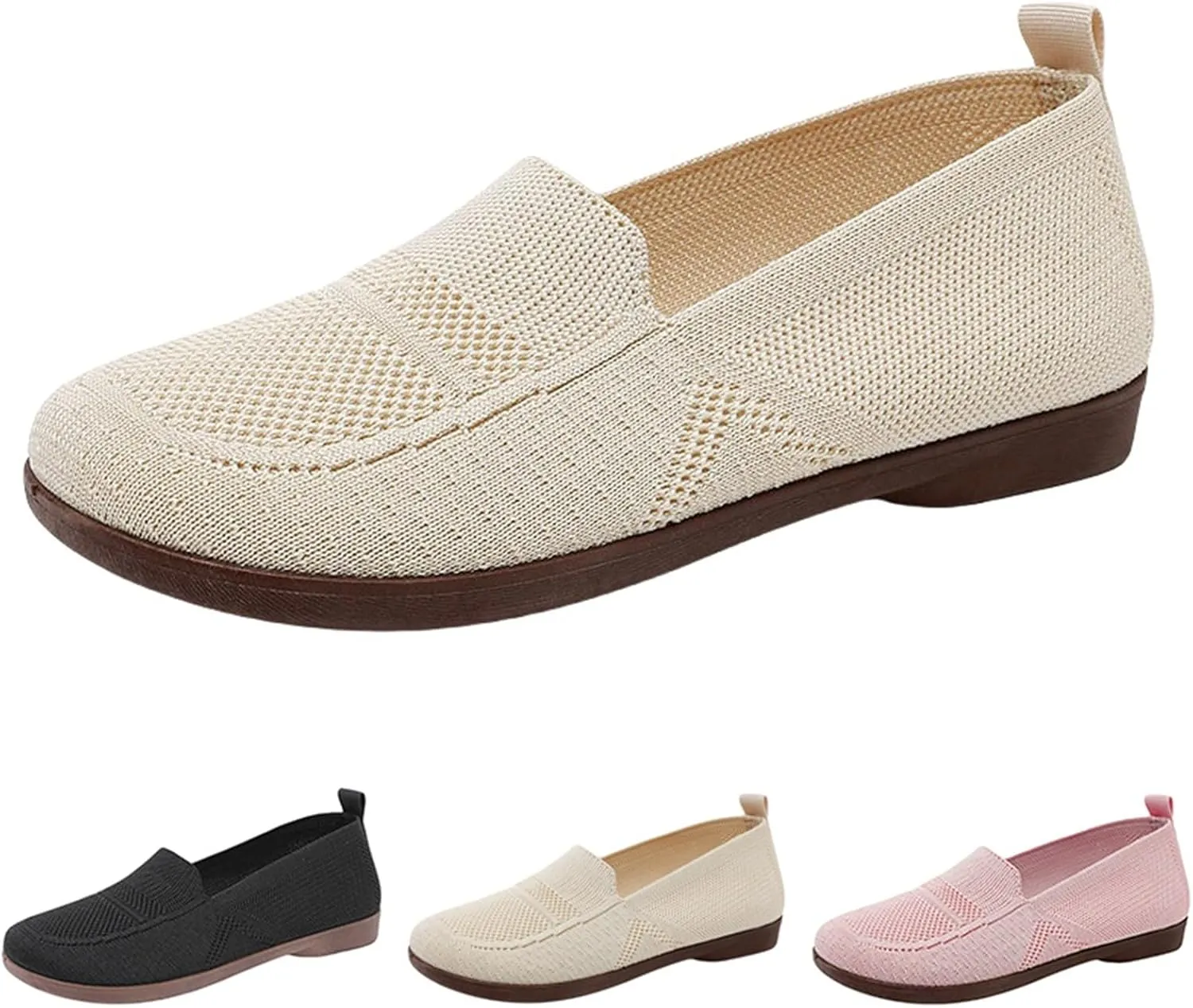 Women's Low Heel Casual Shoes Mesh Breathable Flying Woven Orthopedic Sneaker Wide Width Comfortable Work Shoes