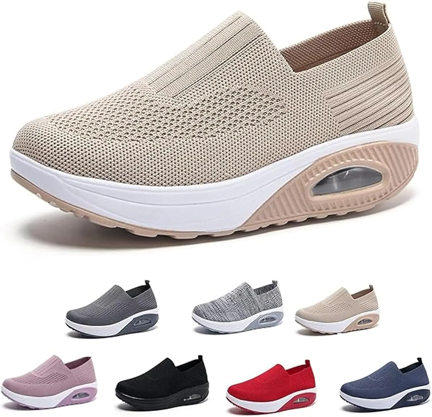 Women's Orthopedic Sneakers Air Cushion Slip on Walking Shoes Soft Stretch Diabetic Casual Breathable Wide Shoe with Arch Support