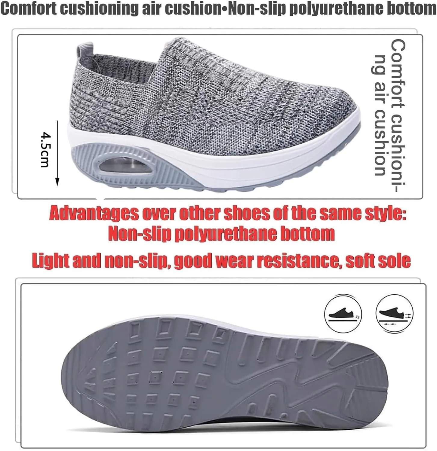 Women's Orthopedic Sneakers Air Cushion Slip on Walking Shoes Soft Stretch Diabetic Casual Breathable Wide Shoe with Arch Support