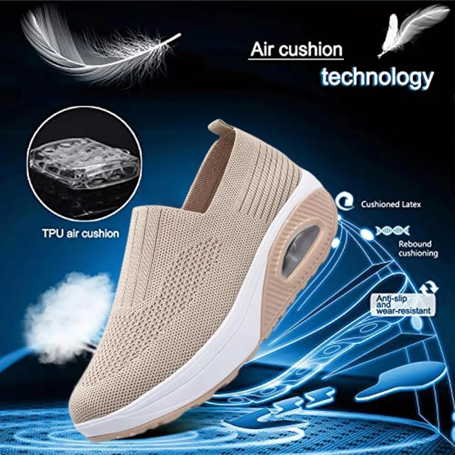 Women's Orthopedic Sneakers Air Cushion Slip on Walking Shoes Soft Stretch Diabetic Casual Breathable Wide Shoe with Arch Support