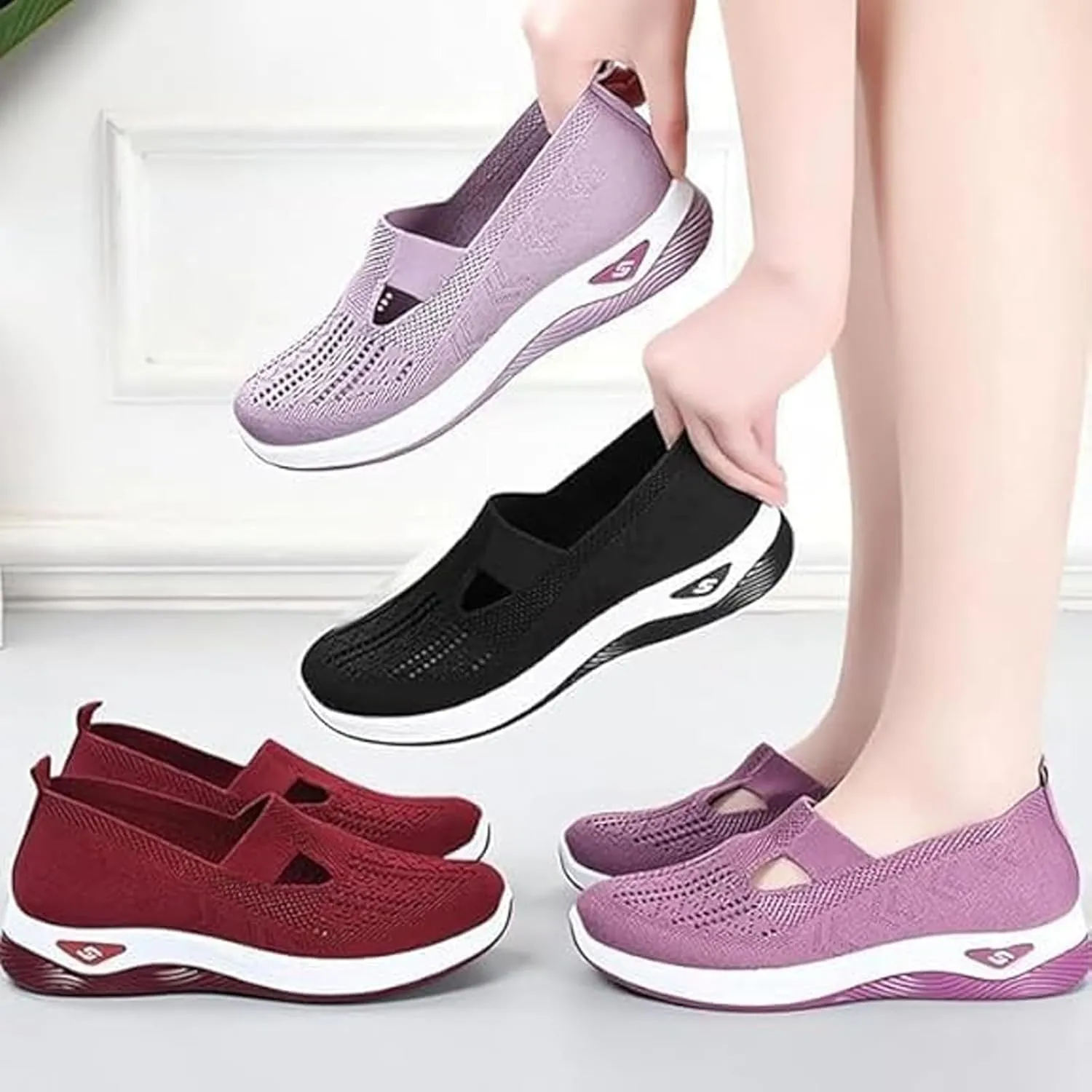 Women's Orthopedic Sneakers Wide Toe Box  Lightweight & Breathable Mesh Slip-On Walking Shoes, Easy to Wear, Anti-Slip Soled, Perfect for Work, Travel & Everyday Comfort