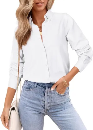 Womens Oxford Shirts Button Down Shirts Cotton Dress Shirts Long Sleeve Collared Work Office Blouses Tunic Tops