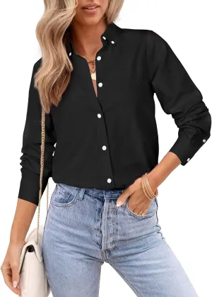 Womens Oxford Shirts Button Down Shirts Cotton Dress Shirts Long Sleeve Collared Work Office Blouses Tunic Tops