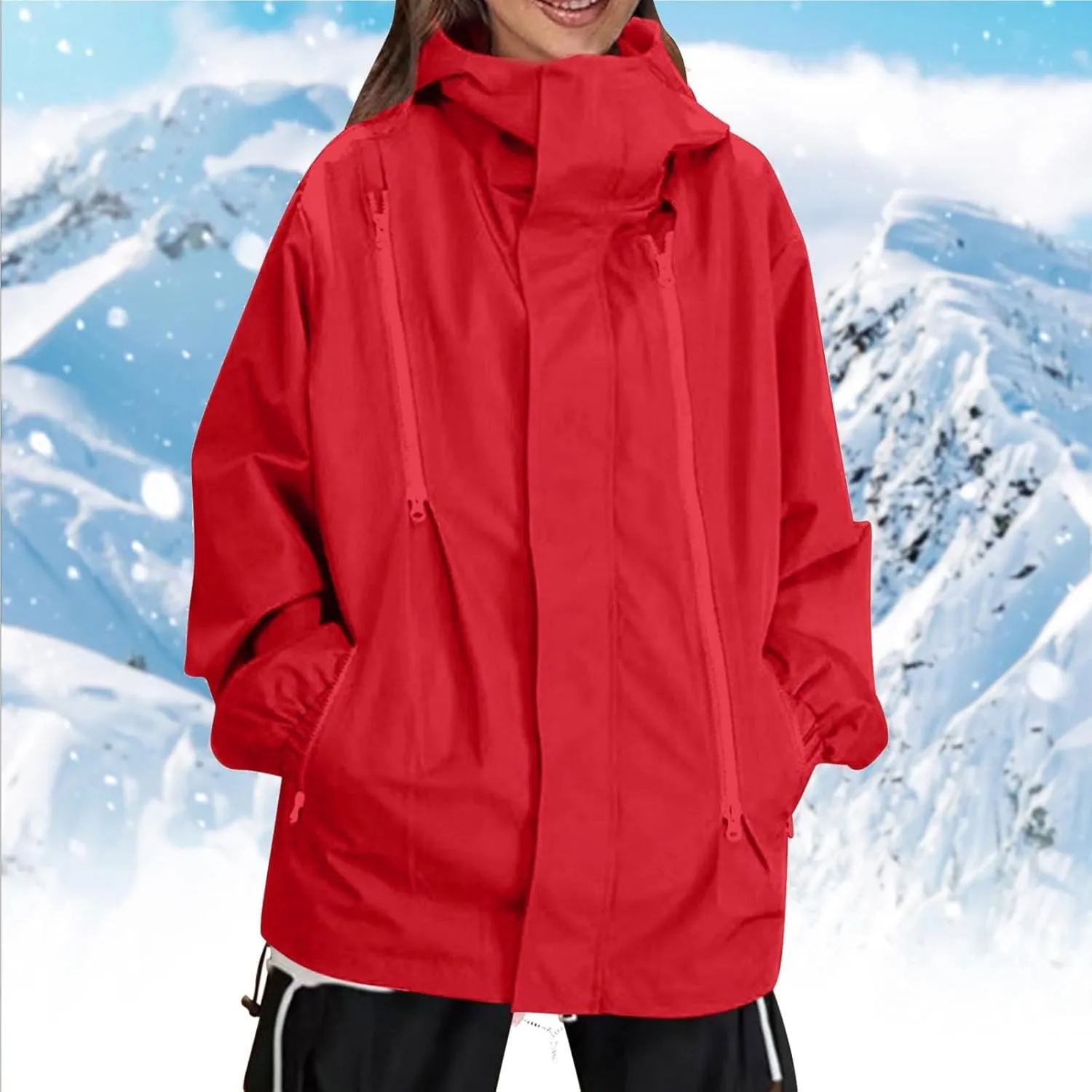 Women's Plus Size Waterproof Shell Jacket Unisex Windbreaker Hooded Rain Coat for Outdoor Hiking Climbing Traveling