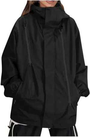 Women's Plus Size Waterproof Shell Jacket Unisex Windbreaker Hooded Rain Coat for Outdoor Hiking Climbing Traveling