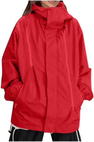 Women's Plus Size Waterproof Shell Jacket Unisex Windbreaker Hooded Rain Coat for Outdoor Hiking Climbing Traveling