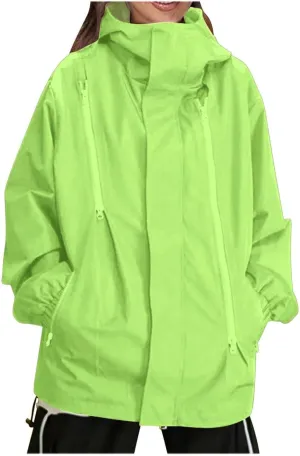 Women's Plus Size Waterproof Shell Jacket Unisex Windbreaker Hooded Rain Coat for Outdoor Hiking Climbing Traveling
