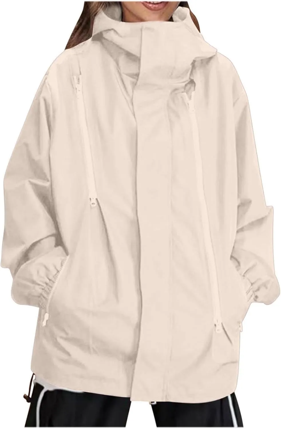 Women's Plus Size Waterproof Shell Jacket Unisex Windbreaker Hooded Rain Coat for Outdoor Hiking Climbing Traveling