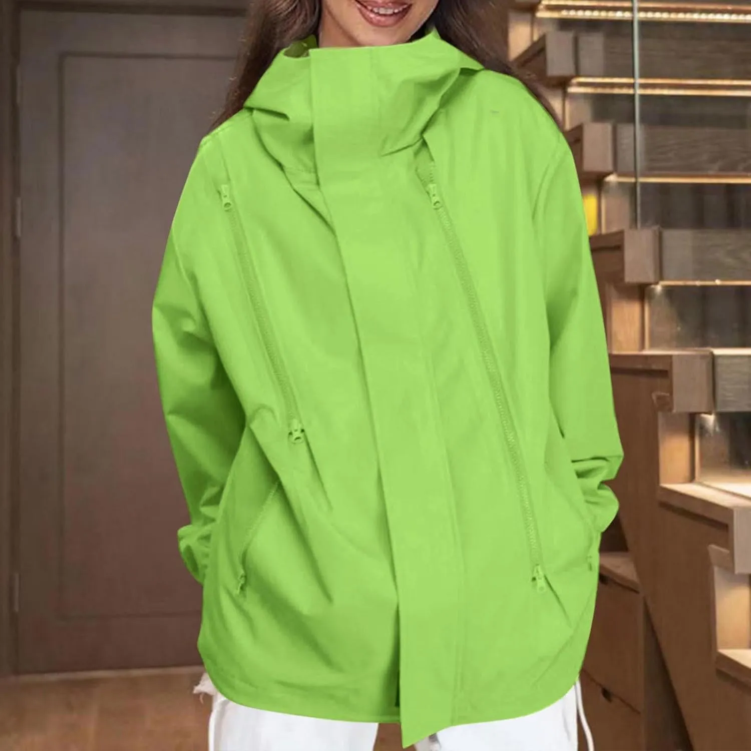 Women's Plus Size Waterproof Shell Jacket Unisex Windbreaker Hooded Rain Coat for Outdoor Hiking Climbing Traveling