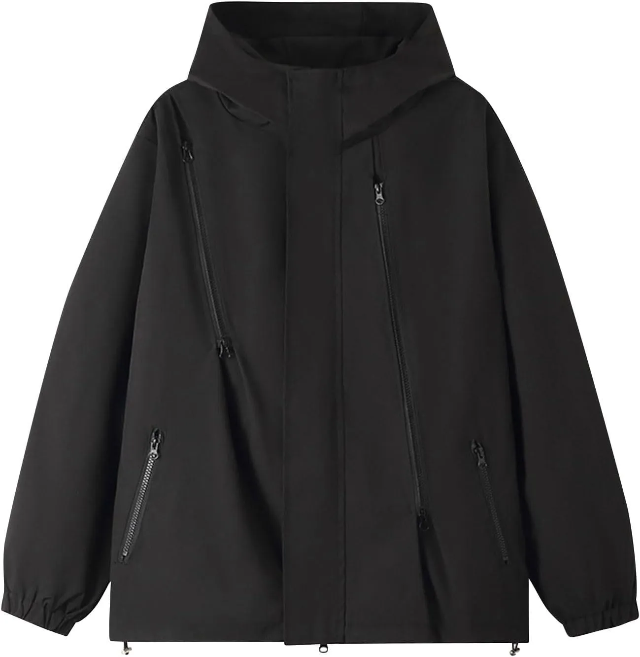 Women's Plus Size Waterproof Shell Jacket Unisex Windbreaker Hooded Rain Coat for Outdoor Hiking Climbing Traveling