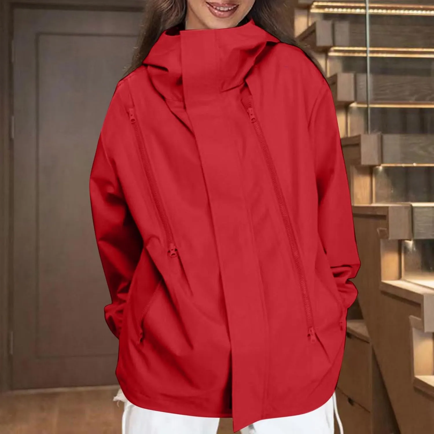 Women's Plus Size Waterproof Shell Jacket Unisex Windbreaker Hooded Rain Coat for Outdoor Hiking Climbing Traveling