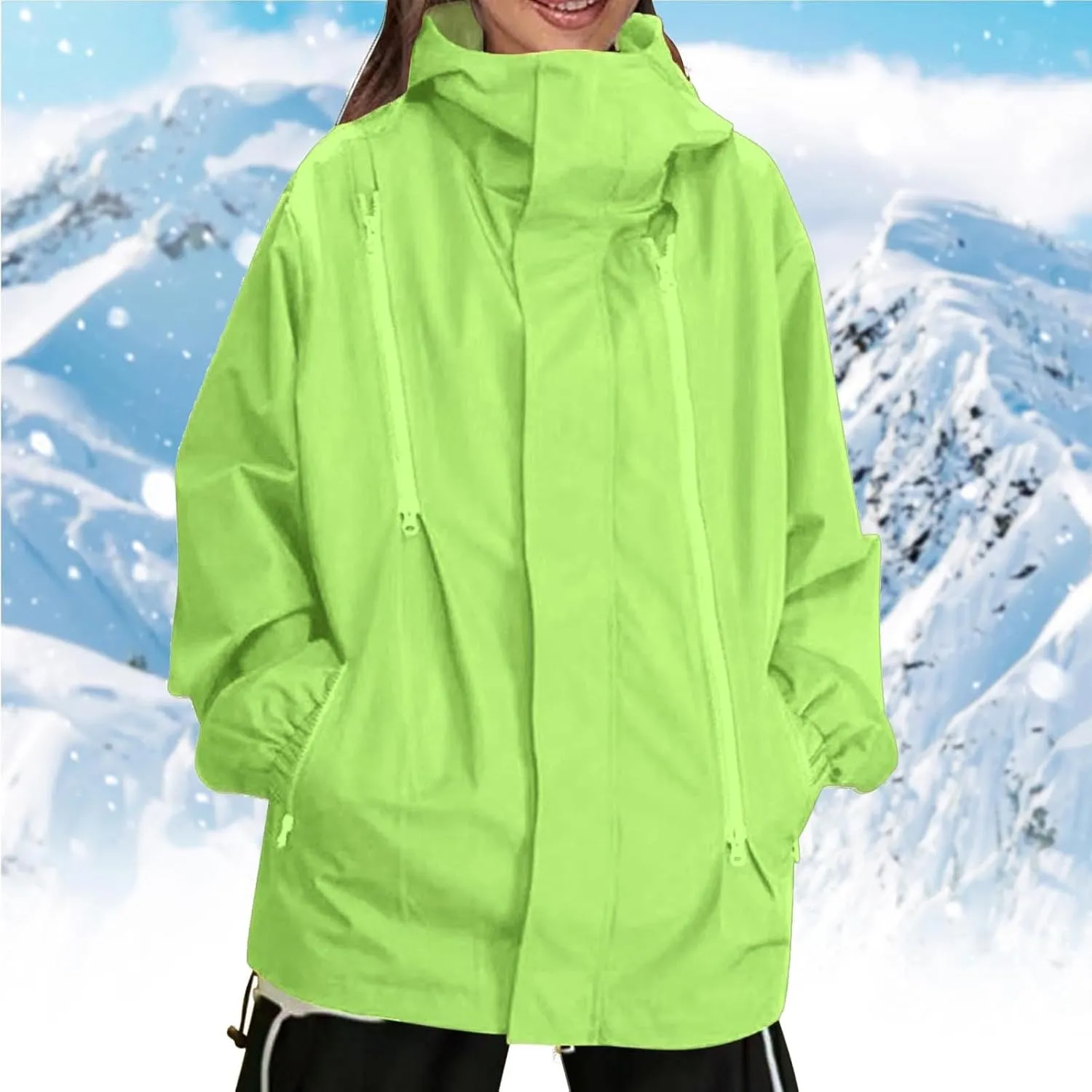Women's Plus Size Waterproof Shell Jacket Unisex Windbreaker Hooded Rain Coat for Outdoor Hiking Climbing Traveling