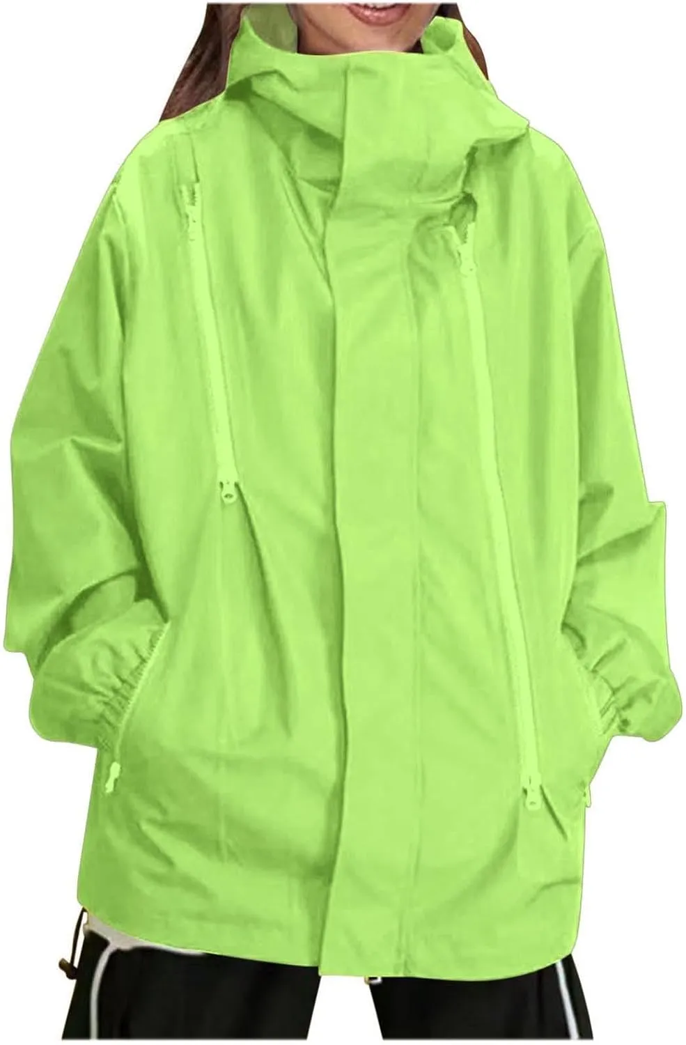 Women's Plus Size Waterproof Shell Jacket Unisex Windbreaker Hooded Rain Coat for Outdoor Hiking Climbing Traveling