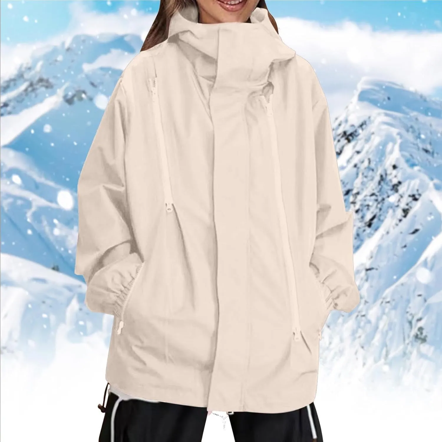Women's Plus Size Waterproof Shell Jacket Unisex Windbreaker Hooded Rain Coat for Outdoor Hiking Climbing Traveling