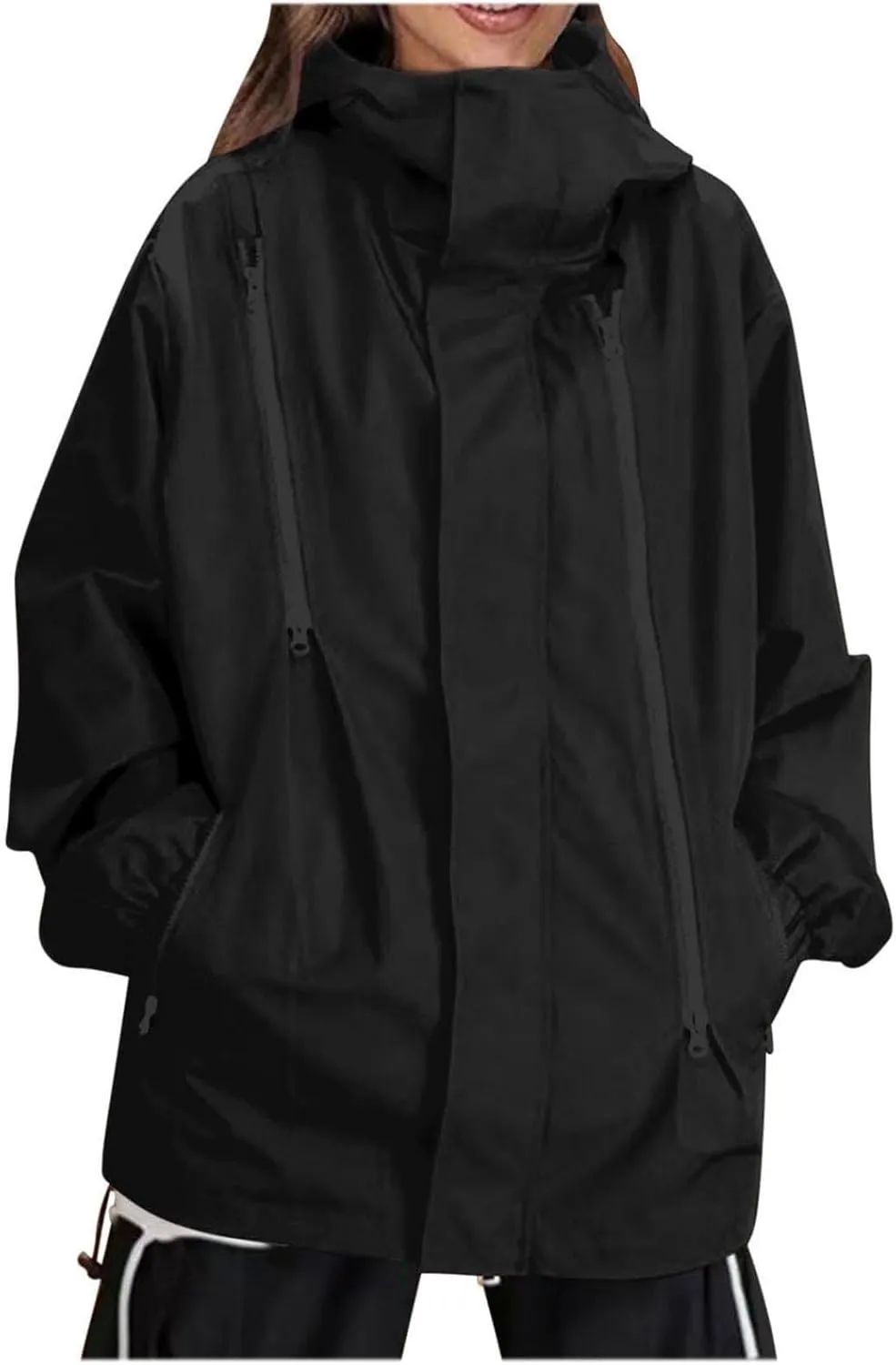 Women's Plus Size Waterproof Shell Jacket Unisex Windbreaker Hooded Rain Coat for Outdoor Hiking Climbing Traveling