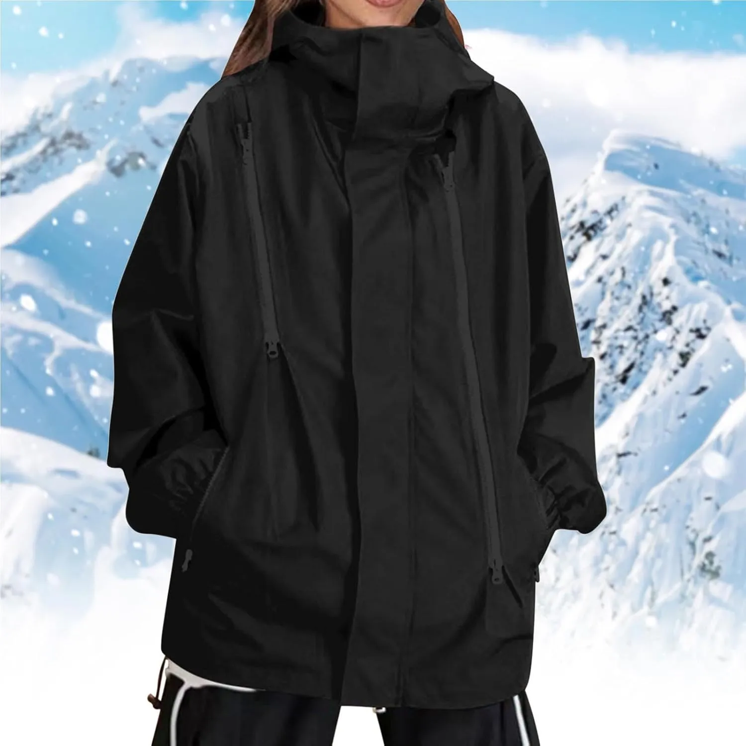Women's Plus Size Waterproof Shell Jacket Unisex Windbreaker Hooded Rain Coat for Outdoor Hiking Climbing Traveling