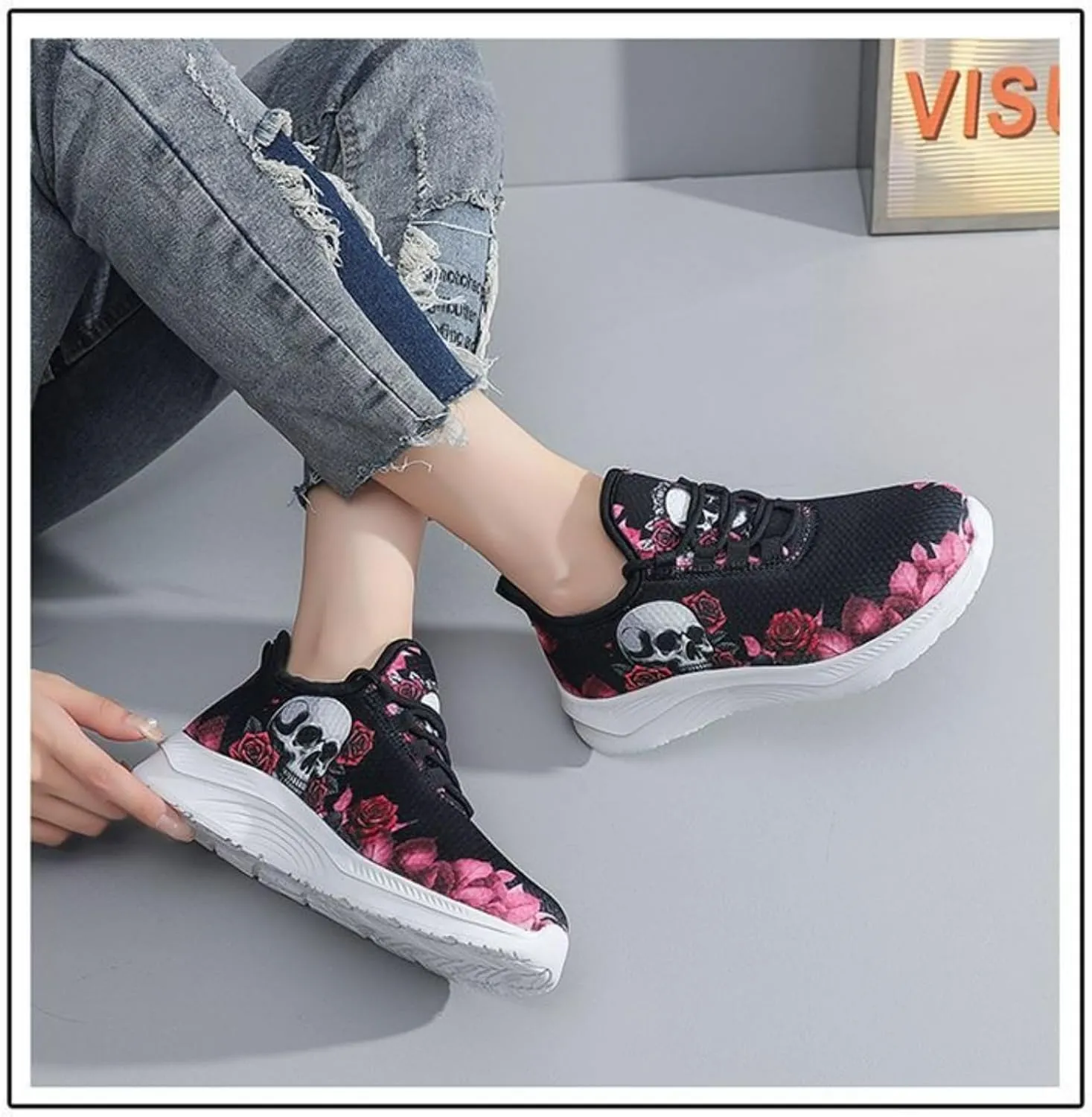 Women's Punk Y2K Mesh Running Sneakers White Sole Fashion Lightweight Breathable Casual Sports Shoes