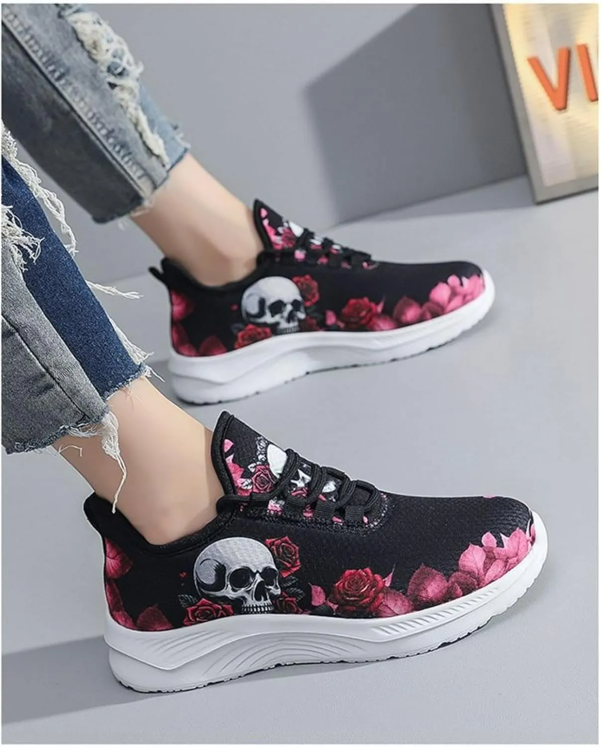Women's Punk Y2K Mesh Running Sneakers White Sole Fashion Lightweight Breathable Casual Sports Shoes