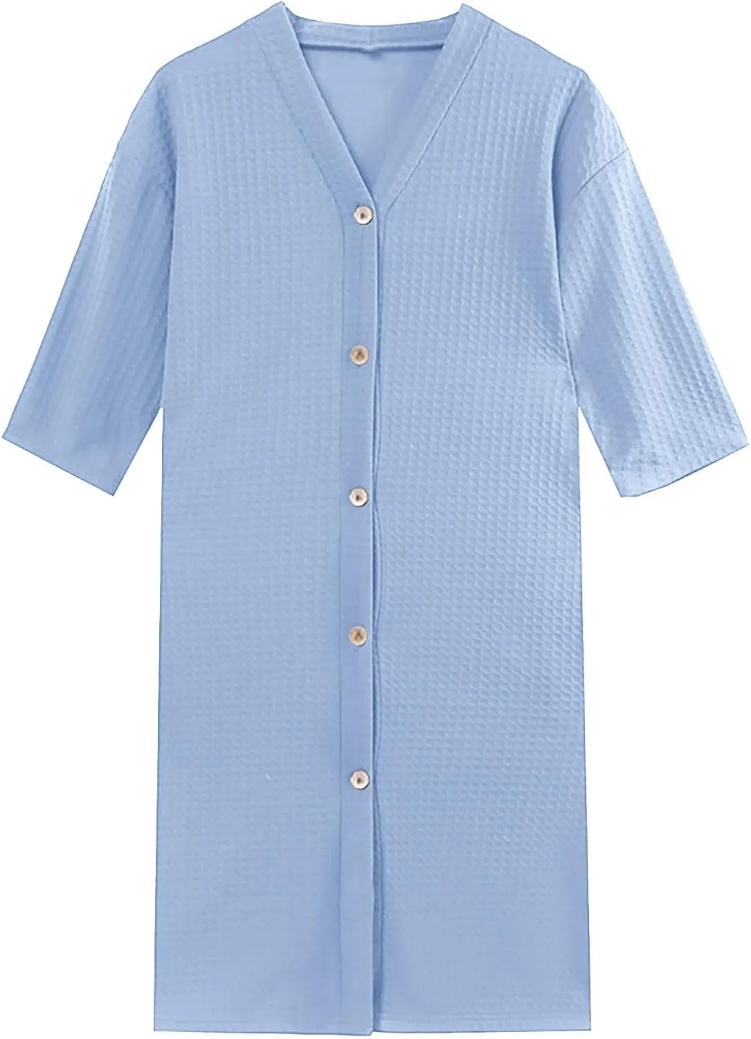 Womens Quilted Housecoat Button Down Robe 3/4 Sleeve Below Knee Sleepwear with Pockets Bathrobe Loungewear Nightgown