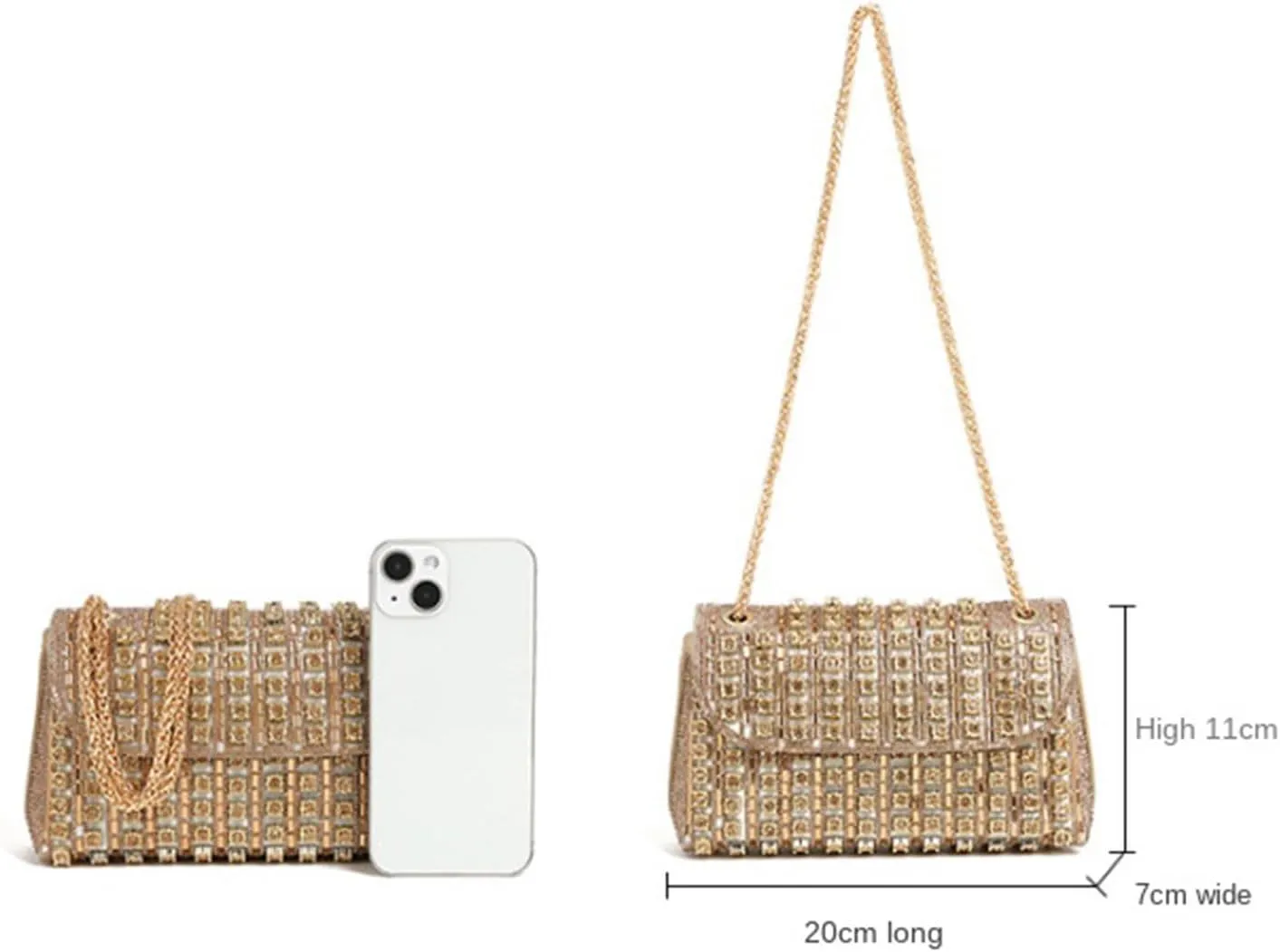 Women's Rhinestone Decorated Evening Bag,Rhinestone Clutch Purses,Chain Mini Phone Bag