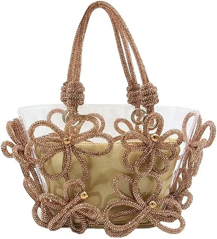 Women's Rhinestones Clutch Womens Handbags for Evening Purses for Women with Braided Bow Rope Sparkly Handbags Purses
