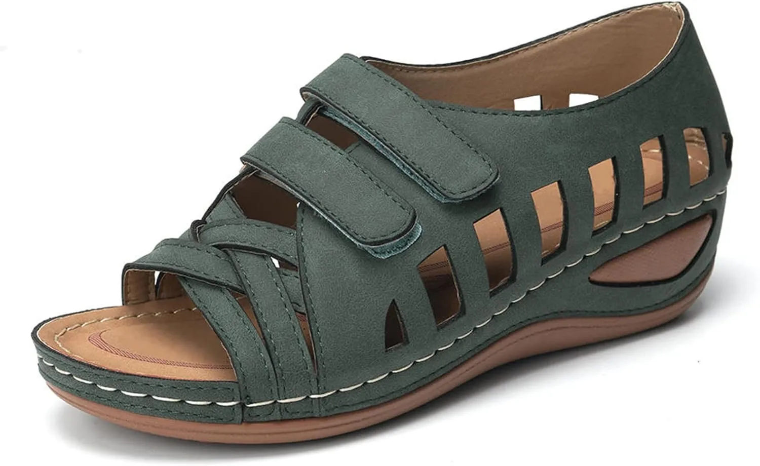 Womens Sandals With Back Strap Wide Width Trendy Summer Open Toe Vintage Double Buckle Casual Walking Shoes