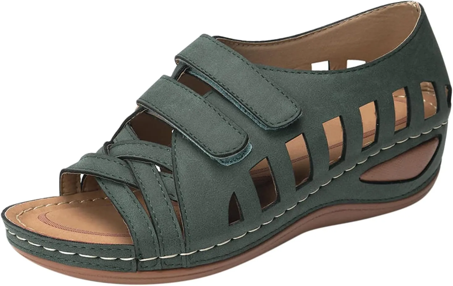 Womens Sandals With Back Strap Wide Width Trendy Summer Open Toe Vintage Double Buckle Casual Walking Shoes