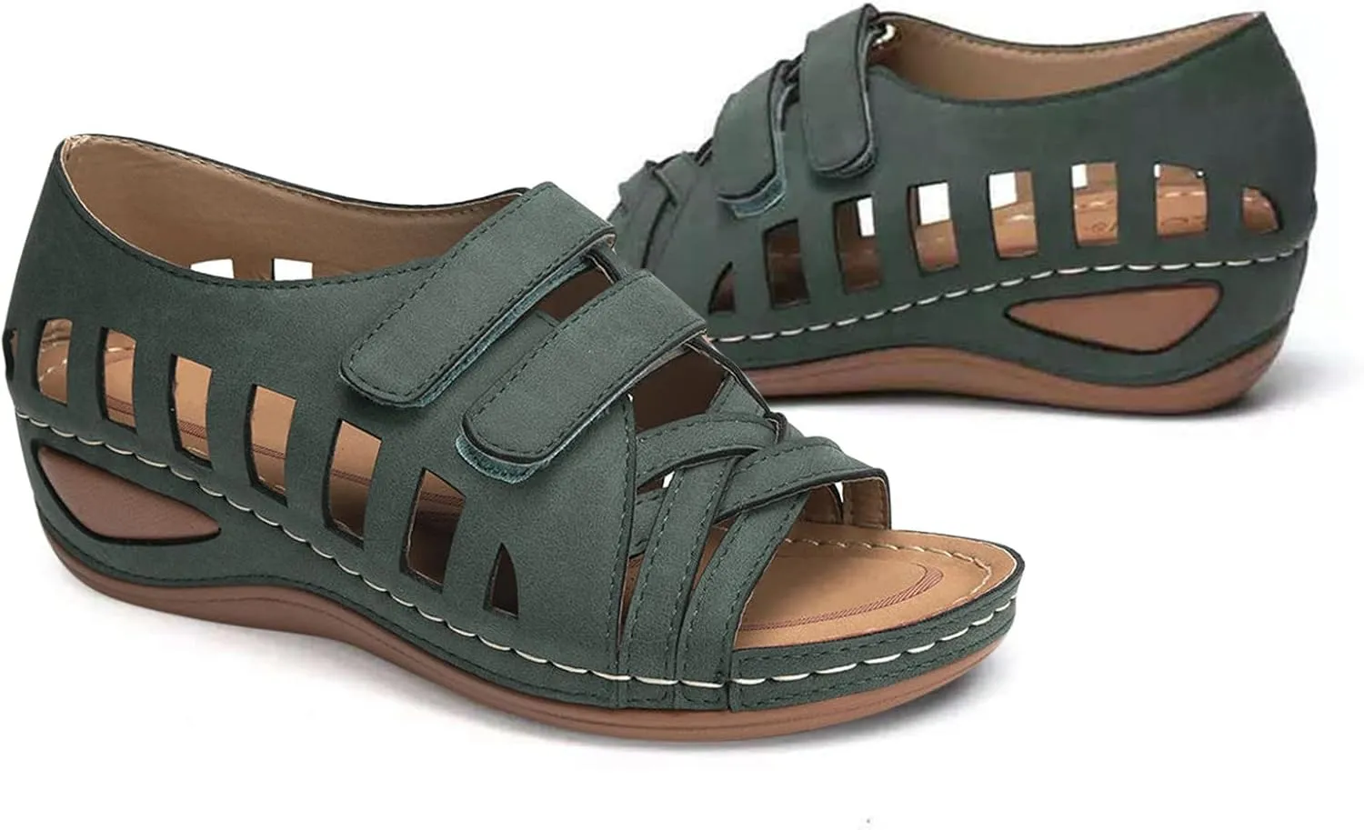 Womens Sandals With Back Strap Wide Width Trendy Summer Open Toe Vintage Double Buckle Casual Walking Shoes