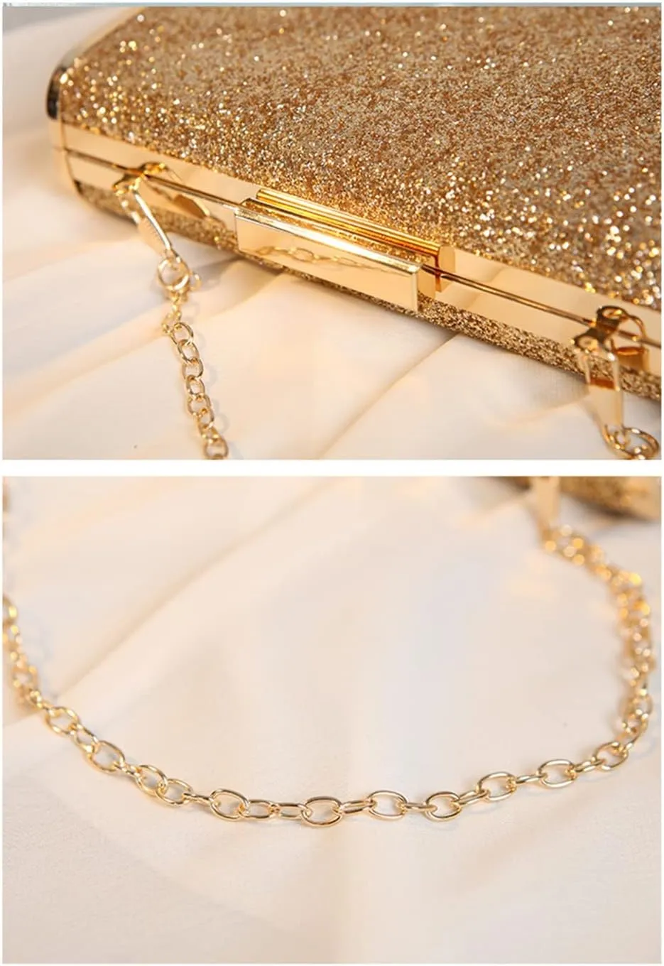 Women's Sequin Evening Bag, Female Luxury Handbag Square Messenger Bag Wedding Party Banquet Dress Clutch Bag (Color : Gold)