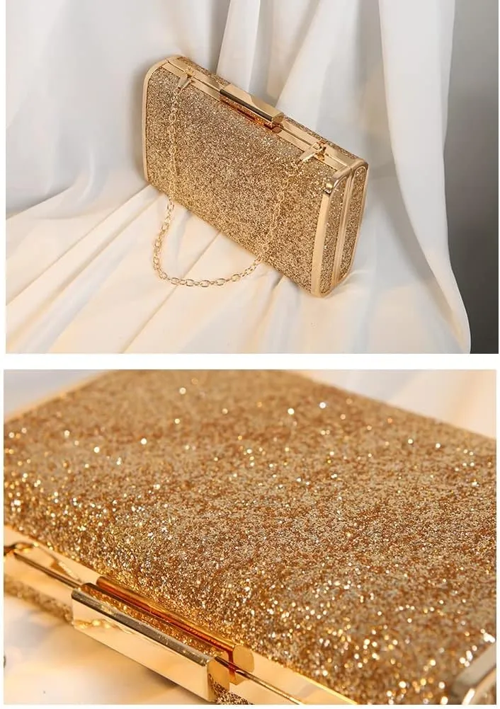 Women's Sequin Evening Bag, Female Luxury Handbag Square Messenger Bag Wedding Party Banquet Dress Clutch Bag (Color : Gold)