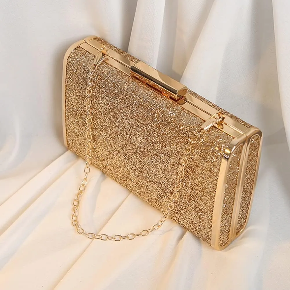 Women's Sequin Evening Bag, Female Luxury Handbag Square Messenger Bag Wedding Party Banquet Dress Clutch Bag (Color : Gold)