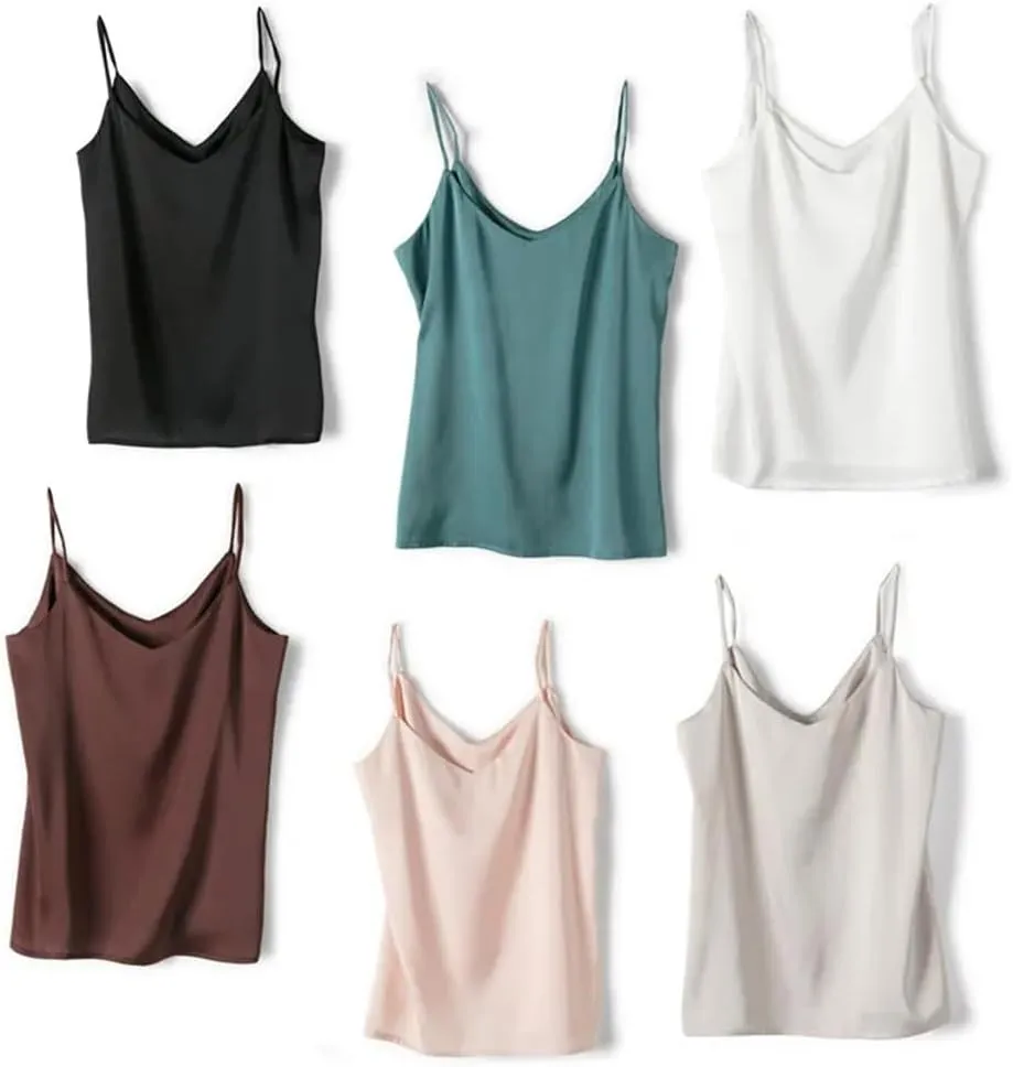Women's Sexy Satin Cropped Top V Neck Bandeau Top Basic Camisole Summer Sleeveless Tank Top