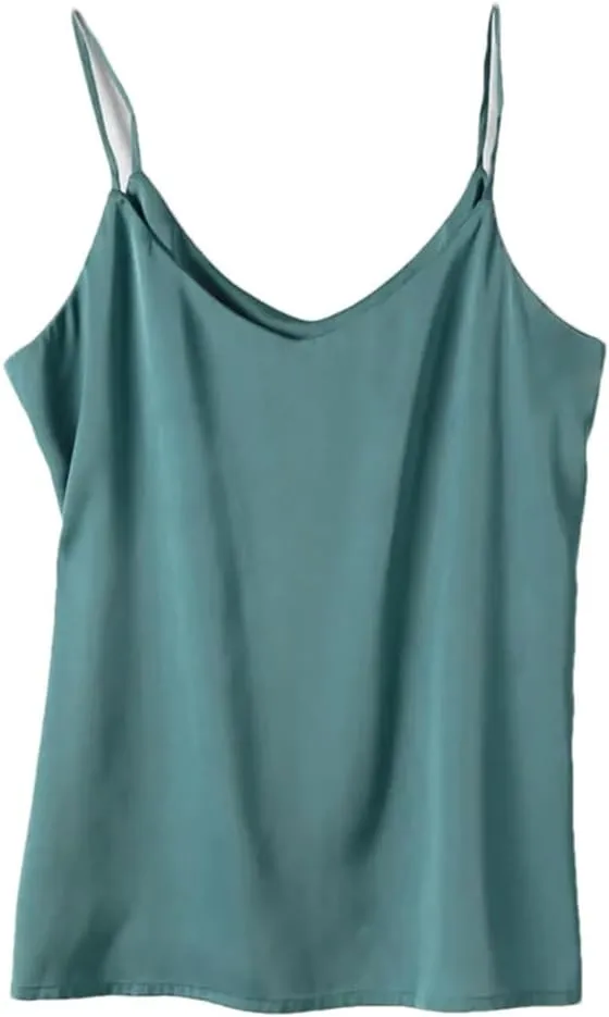 Women's Sexy Satin Cropped Top V Neck Bandeau Top Basic Camisole Summer Sleeveless Tank Top