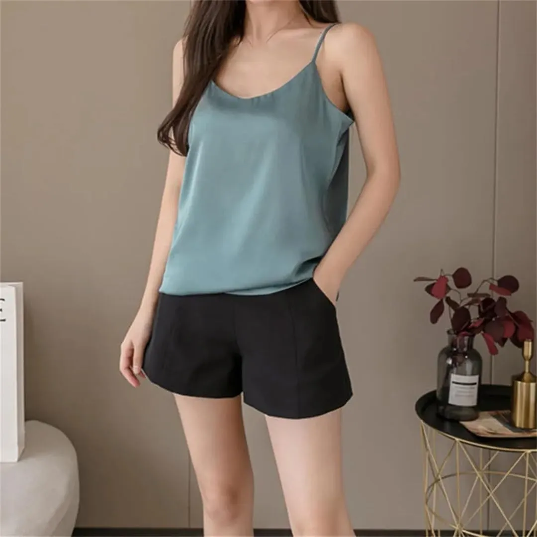 Women's Sexy Satin Cropped Top V Neck Bandeau Top Basic Camisole Summer Sleeveless Tank Top