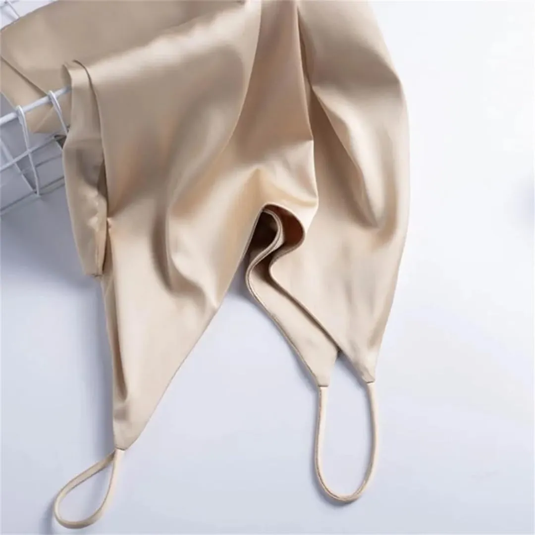 Women's Sexy Satin Cropped Top V Neck Bandeau Top Basic Camisole Summer Sleeveless Tank Top