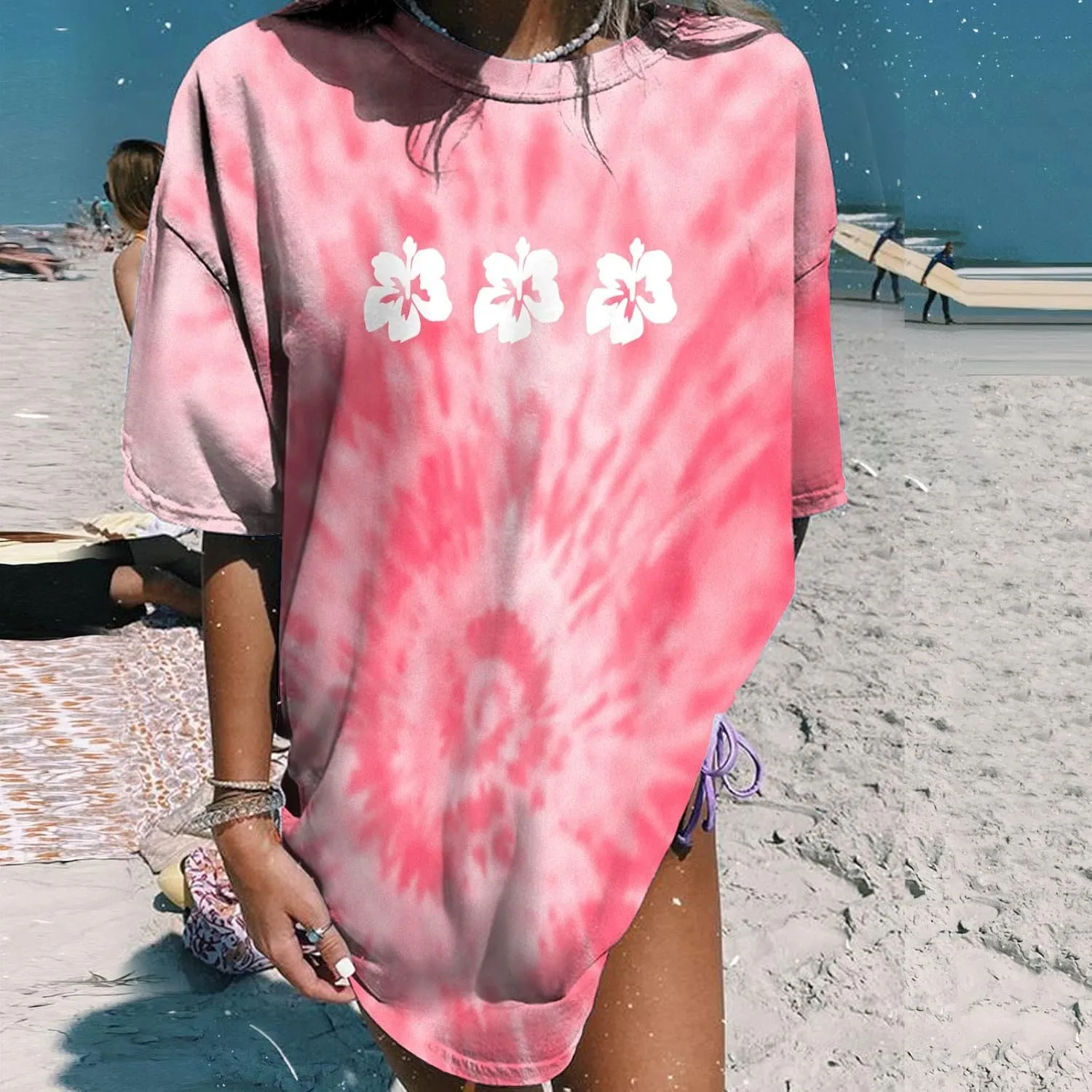 Womens Short Sleeve Tops Crewneck Tie Dye Shirts Oversized Tees T-Shirt Trendy Shirts Blouse Graphic Funny T Shirts