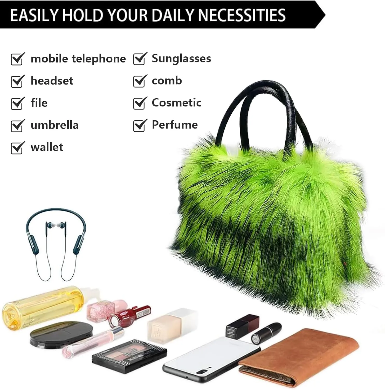 Women's Shoulder Handbags Faux Fur Tote Bag Fluffy Satchel Handbags for Women, Mom, Friend, Bridesmaids