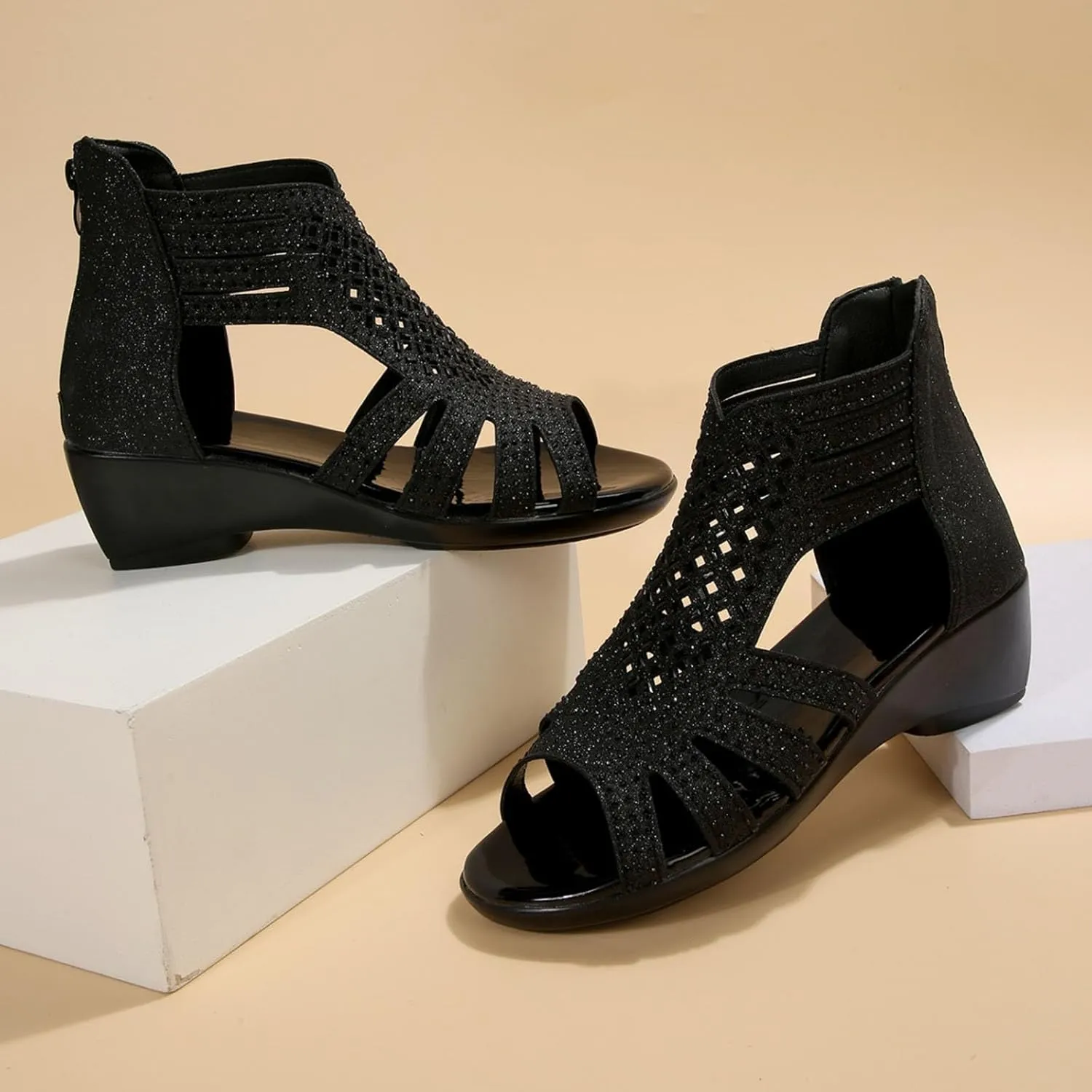 Women's Slide Wedge Sandal Open Toe High Heel Zipper Back Platform Orthopedic Sandals for Women Wide Width