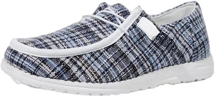 Women's Solid Comfortable Lace-up Loafers Orthopedic Ultralight Canvas Boat Casual Shoes with Arch Support Lightweight Slip On Sneakers