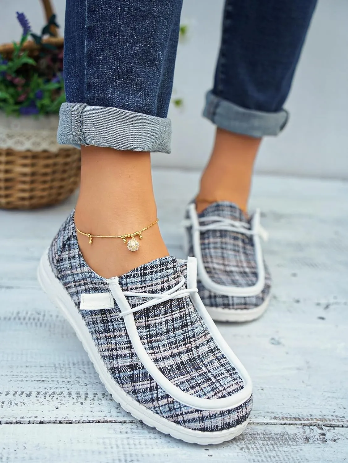 Women's Solid Comfortable Lace-up Loafers Orthopedic Ultralight Canvas Boat Casual Shoes with Arch Support Lightweight Slip On Sneakers