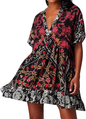 Women's Summer Dresses Ruffle Sleeve Deep Vneck Flowy Pleated Mini Dress Cover Up Printed Loose Sundress S-XXL