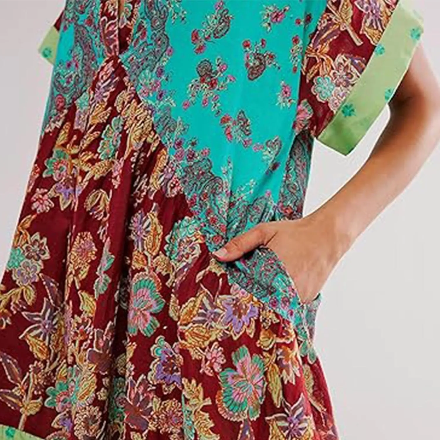 Women's Summer Dresses Ruffle Sleeve Deep Vneck Flowy Pleated Mini Dress Cover Up Printed Loose Sundress S-XXL