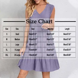 Women's Summer Dresses Sleeveless Vneck Solid Loose Short Flowy Pleated Mini Dress V Neck Boho Sundress Trendy S-XXL