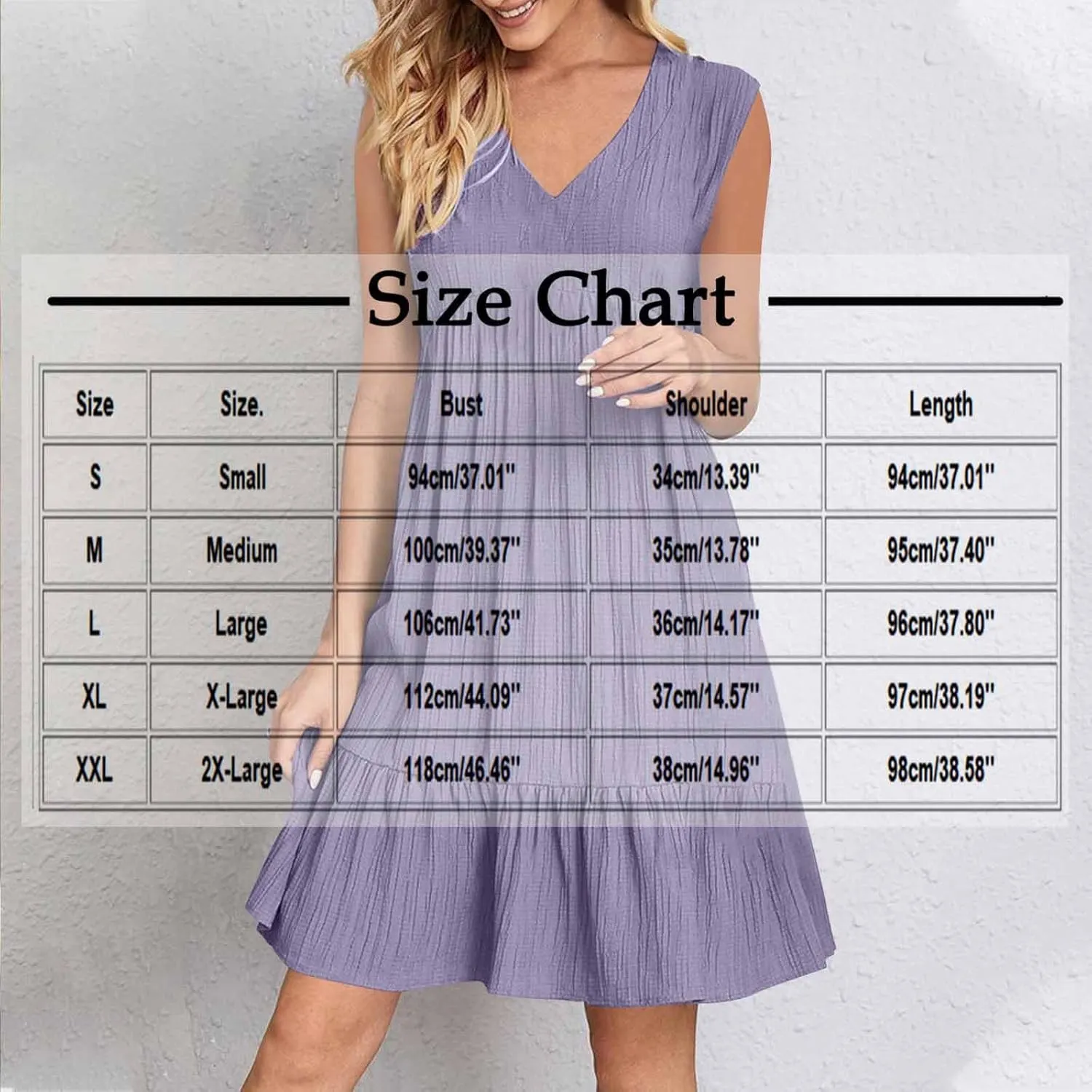 Women's Summer Dresses Sleeveless Vneck Solid Loose Short Flowy Pleated Mini Dress V Neck Boho Sundress Trendy S-XXL