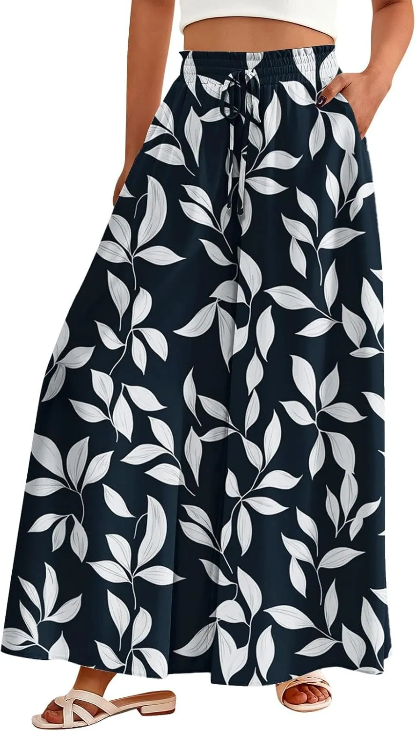 Womens Summer Pants 2025 Floral Relaxed Fit Summer Palazzo Trendy Dressy Bohemian Style Bottoms