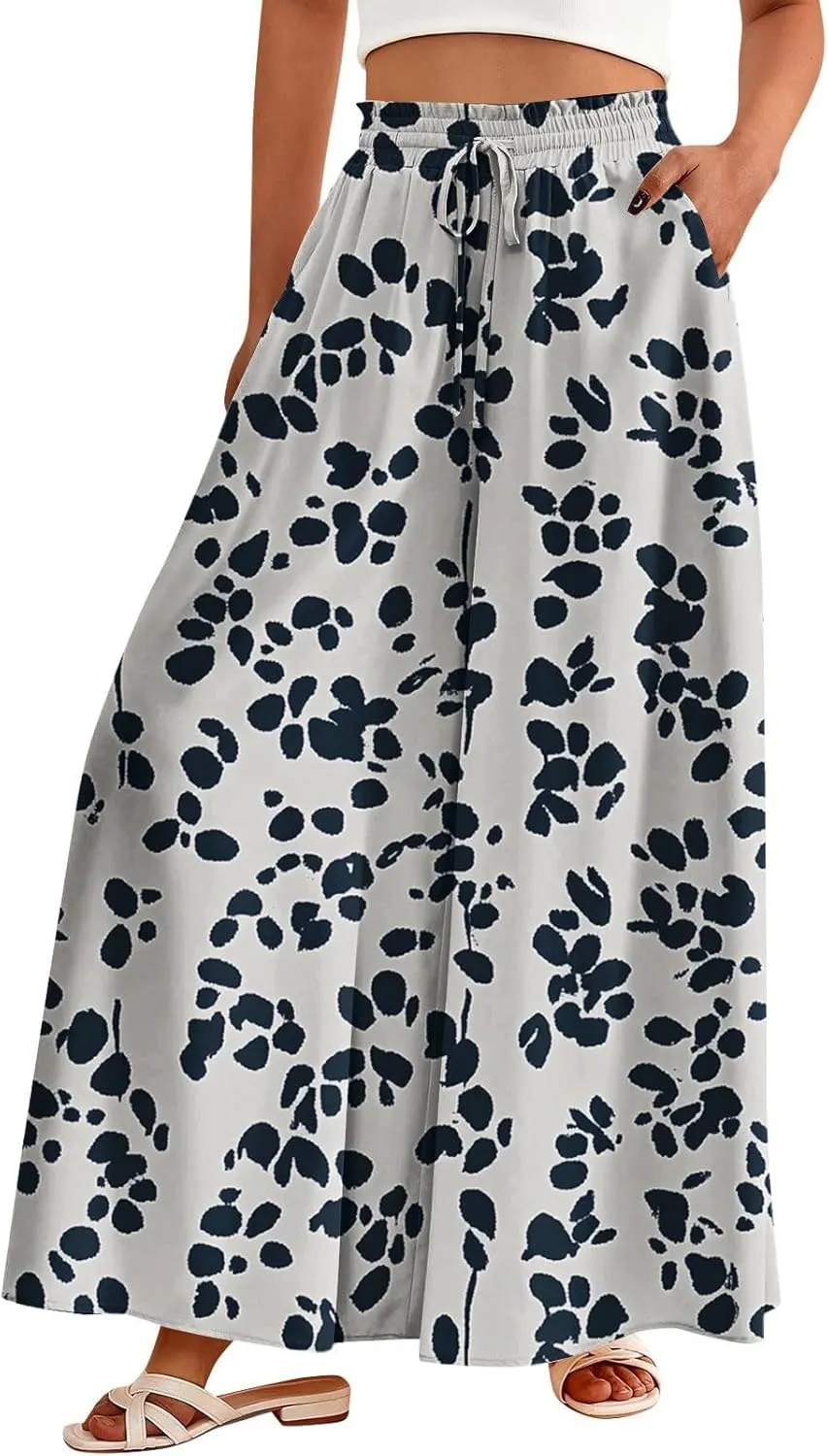 Womens Summer Pants 2025 Floral Relaxed Fit Summer Palazzo Trendy Dressy Bohemian Style Bottoms